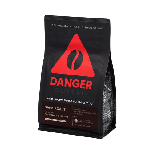 Danger Coffee by Dave Asprey – Dark Roast Whole Bean Coffee, Mold-Free, Lab-Tested, Remineralized with 50+ Trace Minerals, Specialty Grade Arabica, Farm-Direct, Bulletproof Alternative, 10.9 Oz (310G)