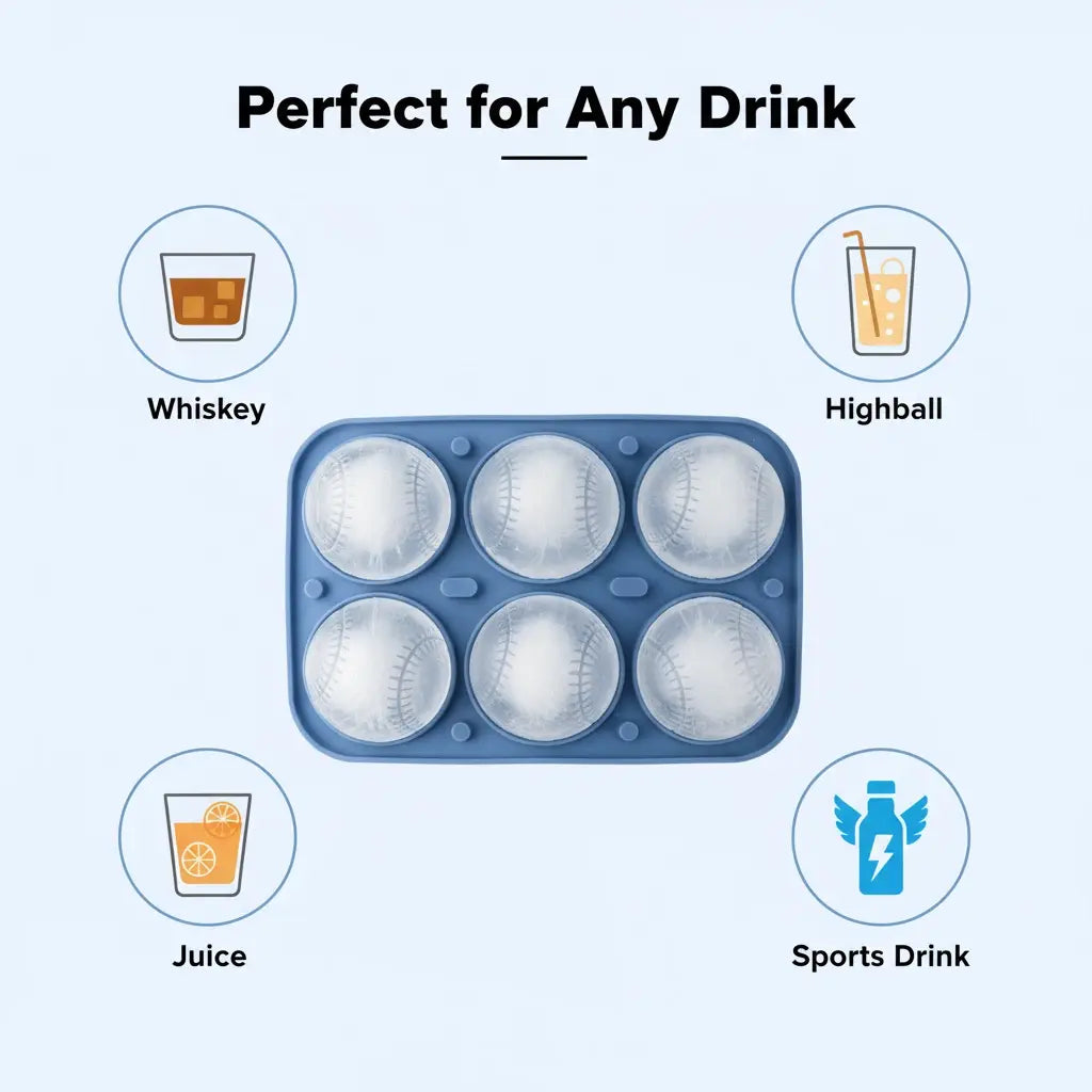 Sporty Ice Cube Mold 3D Detailed Stitch Baseball Design 6-Cavity Food-Grade Silicone Tray for Beer Soda Lemonade Fans' Party Ice Mold Cooling Drinks