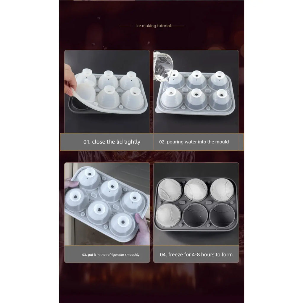 Sporty Ice Cube Mold 3D Detailed Stitch Baseball Design 6-Cavity Food-Grade Silicone Tray for Beer Soda Lemonade Fans' Party Ice Mold Cooling Drinks