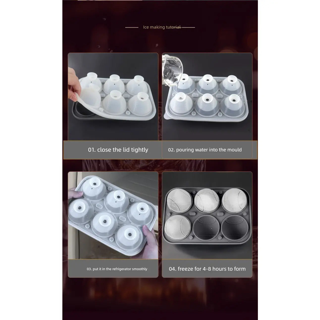 Sporty Ice Cube Mold 3D Detailed Stitch Baseball Design 6-Cavity Food-Grade Silicone Tray for Beer Soda Lemonade Fans' Party Ice Mold Cooling Drinks