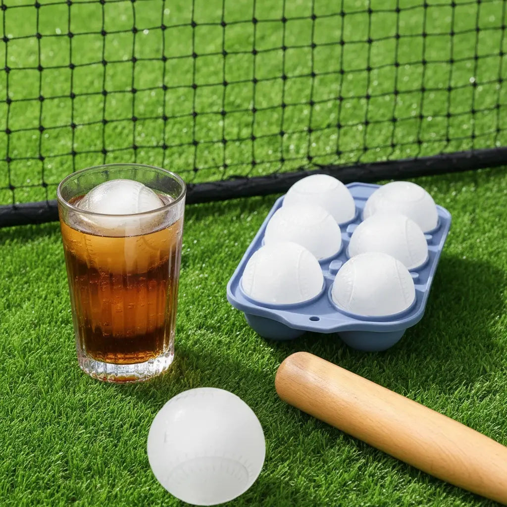 Sporty Ice Cube Mold 3D Detailed Stitch Baseball Design 6-Cavity Food-Grade Silicone Tray for Beer Soda Lemonade Fans' Party Ice Mold Cooling Drinks