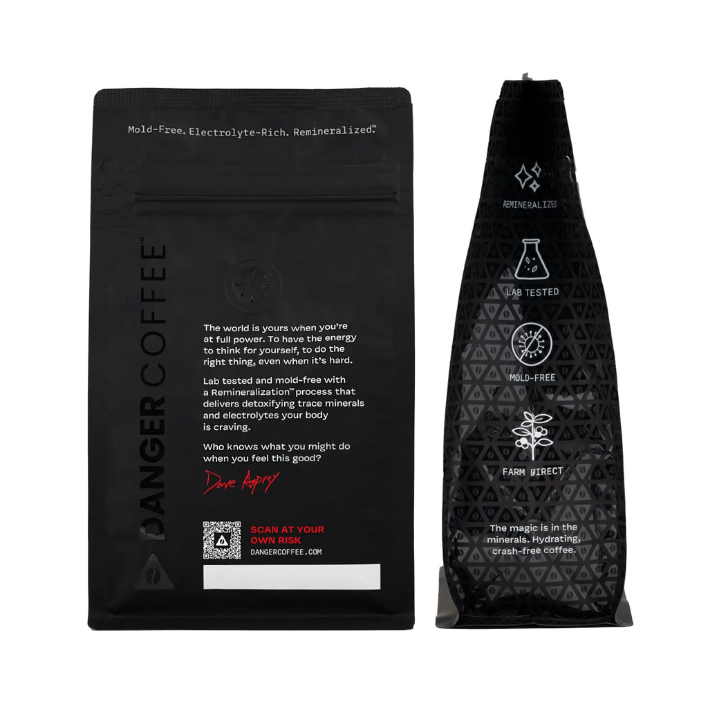 Danger Coffee by Dave Asprey – Dark Roast Whole Bean Coffee, Mold-Free, Lab-Tested, Remineralized with 50+ Trace Minerals, Specialty Grade Arabica, Farm-Direct, Bulletproof Alternative, 10.9 Oz (310G)